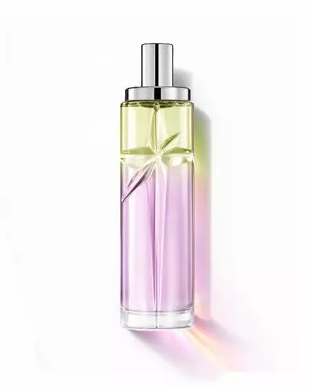 Gourmet Berry : flacon élancé avec dégradé vert clair et rose sur fond blanc.