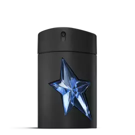 Flacon A*Men Mugler noir avec étoile bleue sur fond gris clair