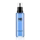 Flacon recharge Eau de Toilette A*Men bleu avec capuchon pulvérisateur noir sur fond blanc.