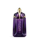 Flacon de parfum Mugler Alien violet sur fond gris clair
