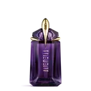 Flacon de parfum Mugler Alien violet sur fond gris clair