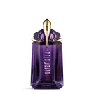 Flacon de parfum Mugler Alien violet sur fond gris clair