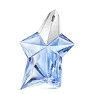 Flacon étoile Angel Mugler bleu avec bouchon argenté sur fond gris clair