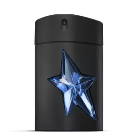 Flacon A*Men Mugler noir avec étoile bleue sur fond gris clair